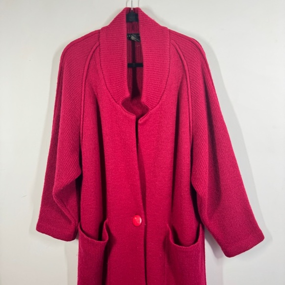 Vintage Elegant Pinkish Red Wool Mohair Blend Long Maxi Cardigan Oversized Coat - Picture 4 of 15
